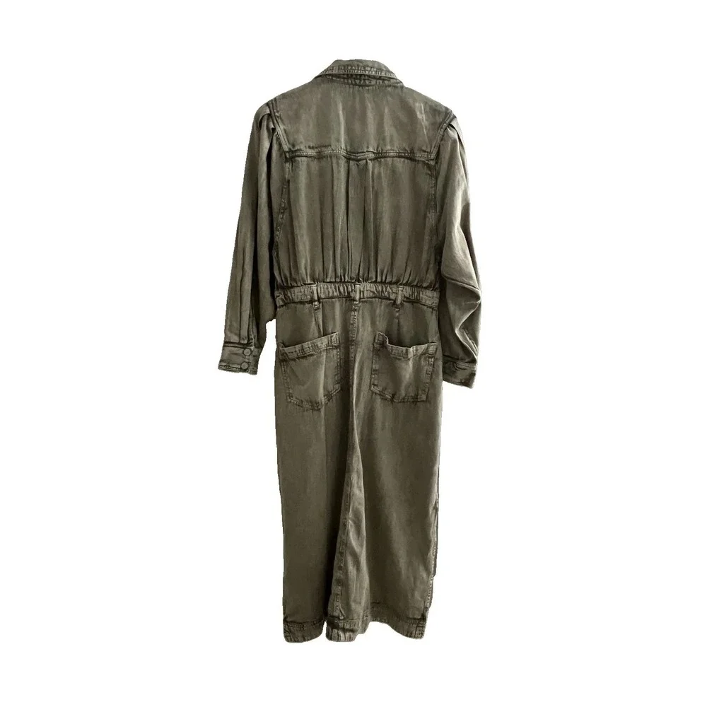 NWT Free People Mad Love Denim Midi Dress Cotton Fitted Long Sleeve Size M Sage - Picture 8 of 10